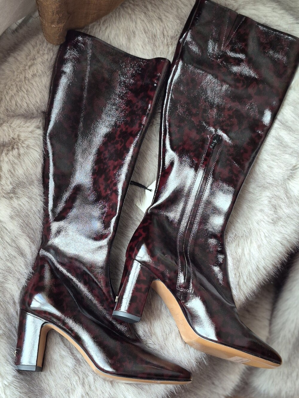 NWT Rouje Burgundy Patent Leather "Carla" Knee Boots Size 6.5 - Picture 3 of 7